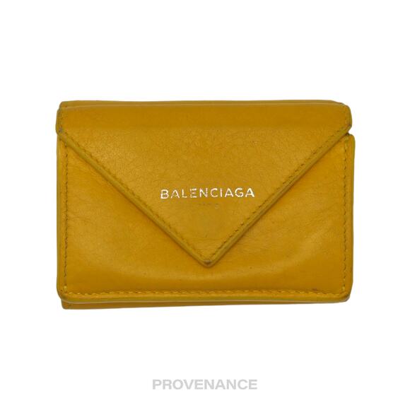 🔴 Balenciaga Papier Mini Wallet - Yellow Leather - Picture 1 of 8